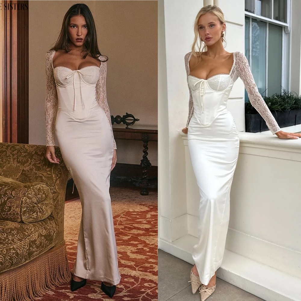 House of CB XS A-C 'Perdi' Vintage Ivory Satin Maxi Dress NWOT